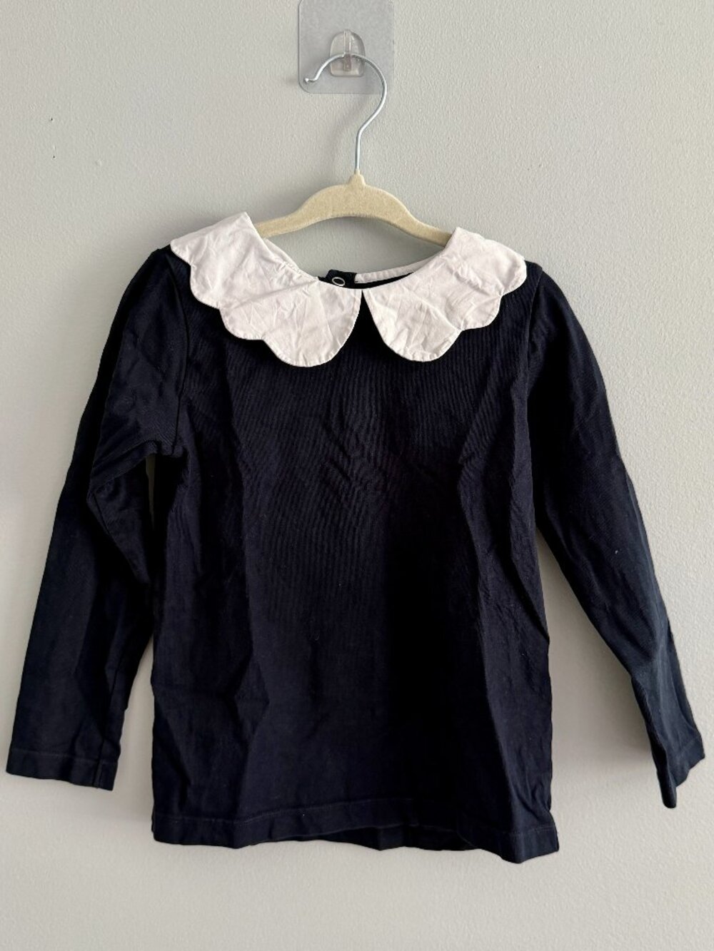 Jacadi Paris Long Sleeve Scalloped Collar T-Shirt in Navy/White GUC 4